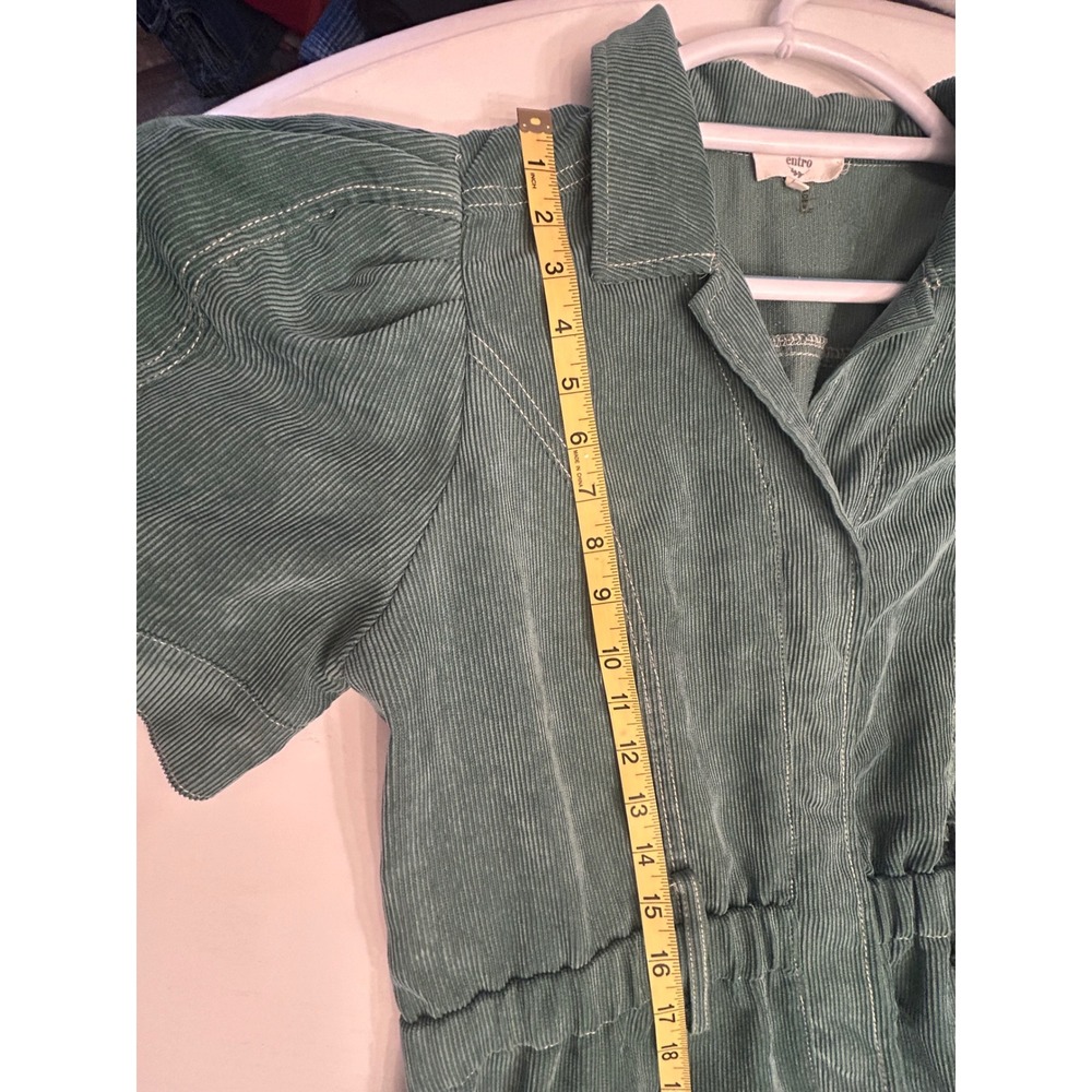 Entro Sage Green Corduroy Puff Sleeve Jumpsuit Utility Boiler Suit - Picture 9 of 11